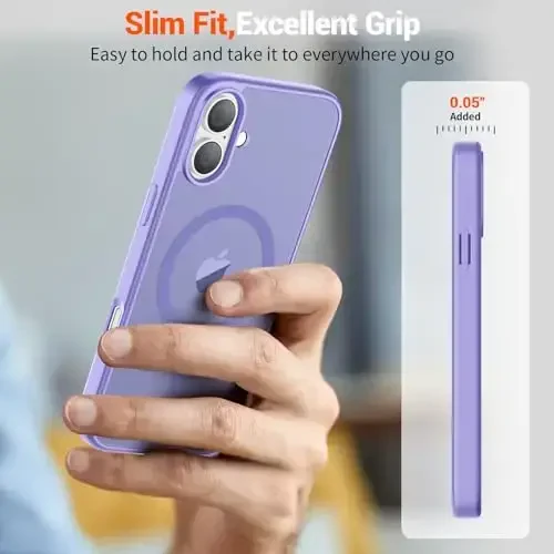 SUPFINE Magnetic for iPhone 16 Case (Compatible with MagSafe) (Military Grade Drop Protection) Slim Translucent Matte Shockproof with Anti-Fingerprint Phone Case,Purple - 7