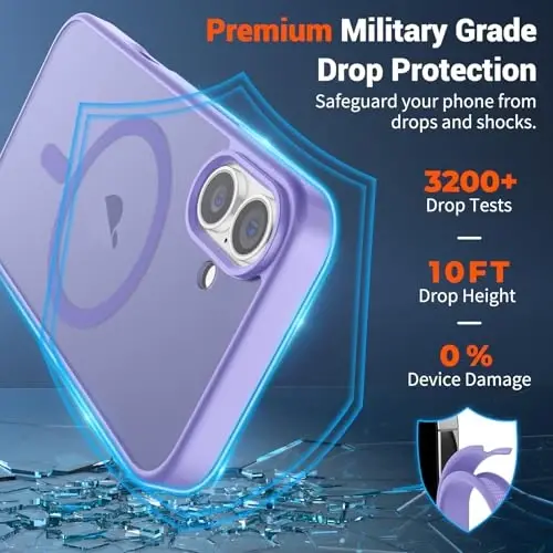 SUPFINE Magnetic for iPhone 16 Case (Compatible with MagSafe) (Military Grade Drop Protection) Slim Translucent Matte Shockproof with Anti-Fingerprint Phone Case,Purple - 3