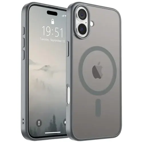 SUPFINE Magnetic for iPhone 16 Case (Compatible with MagSafe) (Military Grade Drop Protection) Translucent Matte Shockproof Phone Cover,Gray - SUPFINE