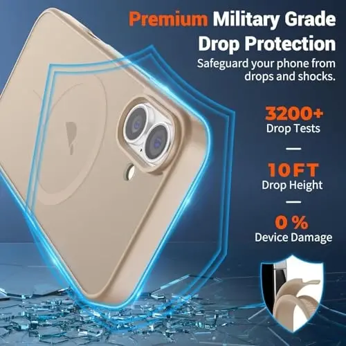 SUPFINE Magnetic for iPhone 16 Case (Compatible with MagSafe)(Military Grade Drop Protection) Translucent Matte Shockproof with Anti-Fingerprint Phone Cover,Desert Gold - 3