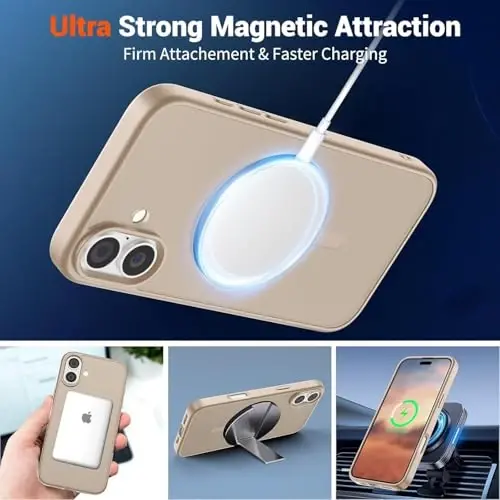 SUPFINE Magnetic for iPhone 16 Case (Compatible with MagSafe)(Military Grade Drop Protection) Translucent Matte Shockproof with Anti-Fingerprint Phone Cover,Desert Gold - 5