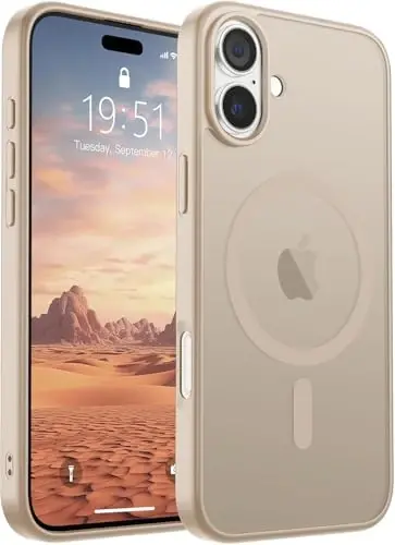 SUPFINE Magnetic for iPhone 16 Case (Compatible with MagSafe)(Military Grade Drop Protection) Translucent Matte Shockproof with Anti-Fingerprint Phone Cover,Desert Gold 