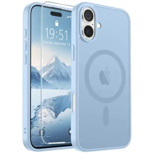 SUPFINE Magnetic for iPhone 16 Case Glacier Blue | With Screen Protector, Translucent Matte, Compatible with MagSafe, Military Grade Drop Proof, Rugged Shockproof Protective - 1