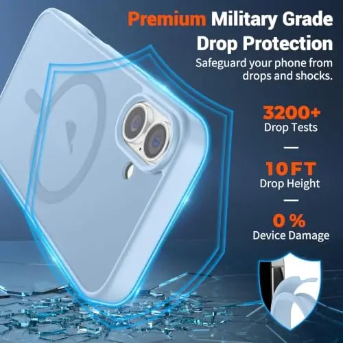 SUPFINE Magnetic for iPhone 16 Case Glacier Blue | With Screen Protector, Translucent Matte, Compatible with MagSafe, Military Grade Drop Proof, Rugged Shockproof Protective - 3