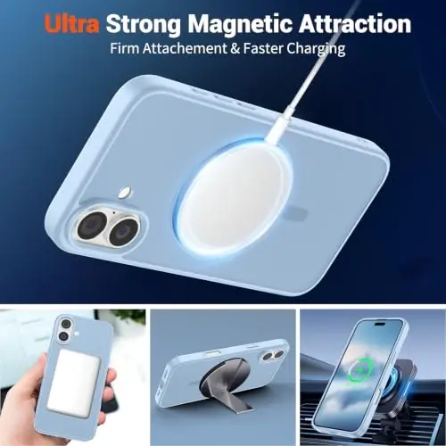 SUPFINE Magnetic for iPhone 16 Case Glacier Blue | With Screen Protector, Translucent Matte, Compatible with MagSafe, Military Grade Drop Proof, Rugged Shockproof Protective - 5