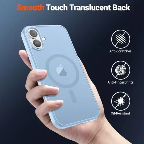 SUPFINE Magnetic for iPhone 16 Case Glacier Blue | With Screen Protector, Translucent Matte, Compatible with MagSafe, Military Grade Drop Proof, Rugged Shockproof Protective - 6