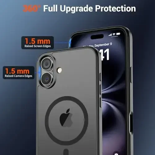 SUPFINE Magnetic for iPhone 16 Case (MagSafe bilan mos) (Harbiy darajadagi tushishdan himoya) Yarim shaffof mato zarbga chidamli, barmoq izlariga qarshi telefon qopqog'i, qora - 4