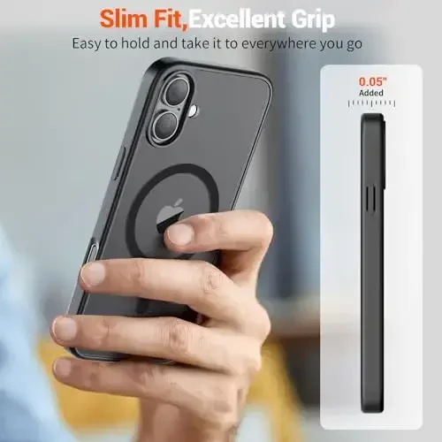 SUPFINE Magnetic for iPhone 16 Case (MagSafe bilan mos) (Harbiy darajadagi tushishdan himoya) Yarim shaffof mato zarbga chidamli, barmoq izlariga qarshi telefon qopqog'i, qora - 7
