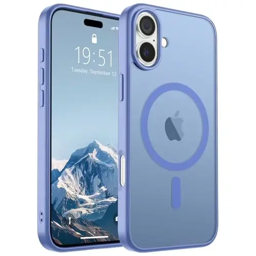 SUPFINE Magnetic for iPhone 16 Case (MagSafe bilan mos) (Harbiy darajadagi tushishdan himoya) Yupqa shaffof mat zarba o'tkazmaydigan telefon qopqog'i, ko'k binafsha - SUPFINE