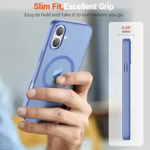 SUPFINE Magnetic for iPhone 16 Case (MagSafe bilan mos) (Harbiy darajadagi tushishdan himoya) Yupqa shaffof mat zarba o'tkazmaydigan telefon qopqog'i, ko'k binafsha - 7
