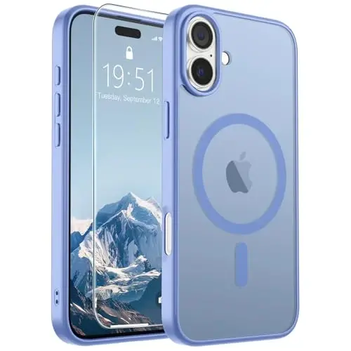 SUPFINE Magnetic for iPhone 16 Case (MagSafe bilan mos) (Harbiy darajadagi tushishdan himoya) Yupqa shaffof mat zarba o'tkazmaydigan telefon qopqog'i, ko'k binafsha - 6