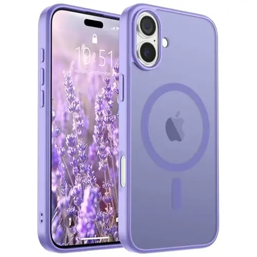 SUPFINE Magnetic for iPhone 16 Case (MagSafe bilan mos) (Harbiy darajadagi tushishdan himoya) Yupqa shaffof mat zarbga chidamli barmoq izlariga qarshi telefon qutisi, Binafsha 