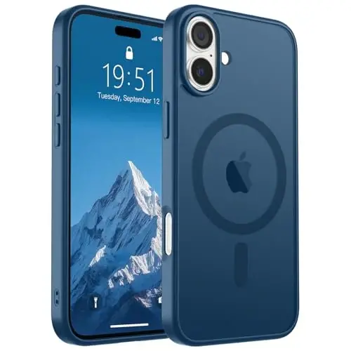 SUPFINE Magnetic for iPhone 16 Case (MagSafe bilan mos) (Harbiy darajadagi tushishdan himoya) Yupqa yarim shaffof mat Shokga chidamli barmoq izlariga qarshi telefon qutisi, to'q ko'k - 5