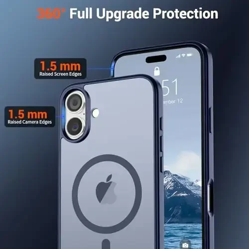 SUPFINE Magnetic for iPhone 16 Case (MagSafe bilan mos) (Harbiy darajadagi tushishdan himoya) Yupqa yarim shaffof mat zarba o'tkazmaydigan barmoq izlariga qarshi telefon qutisi, to'q ko'k - 4