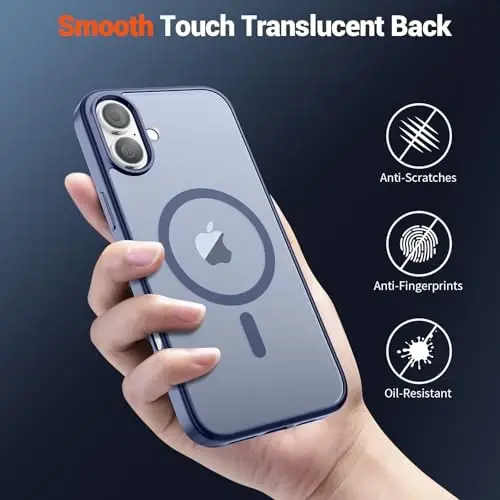 SUPFINE Magnetic for iPhone 16 Case (MagSafe bilan mos) (Harbiy darajadagi tushishdan himoya) Yupqa yarim shaffof mat zarbga chidamli barmoq izlariga qarshi telefon qutisi, Lavanda kulrang - 6