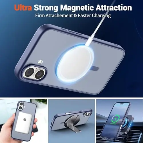 SUPFINE Magnetic for iPhone 16 Case (MagSafe bilan mos) (Harbiy darajadagi tushishdan himoya) Yupqa yarim shaffof mat zarbga chidamli barmoq izlariga qarshi telefon qutisi, Lavanda kulrang - 5
