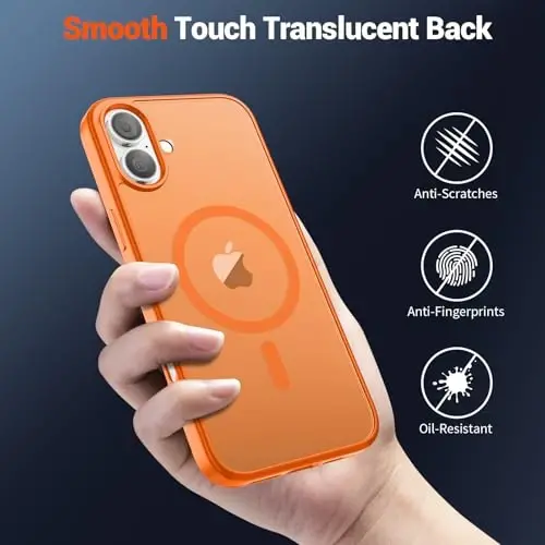 SUPFINE Magnetic for iPhone 16 Case with Screen Protector (Compatible with MagSafe) (Military Grade Drop Protection) Translucent Matte Shockproof Phone Cover,Starry Orange - 6