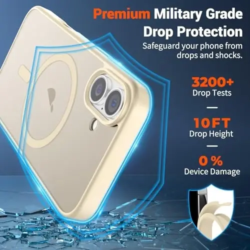 SUPFINE Magnetic for iPhone 16 Case with Screen Protector (Compatible with MagSafe) (Military Grade Drop Protection) Translucent Matte Shockproof with Anti-Fingerprint Phone Cover,Antique White - 3