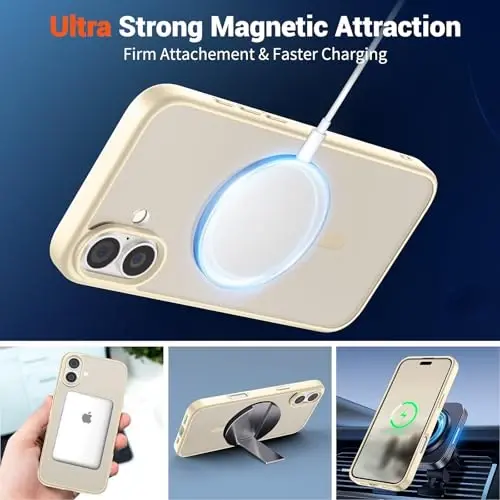 SUPFINE Magnetic for iPhone 16 Case with Screen Protector (Compatible with MagSafe) (Military Grade Drop Protection) Translucent Matte Shockproof with Anti-Fingerprint Phone Cover,Antique White - 5