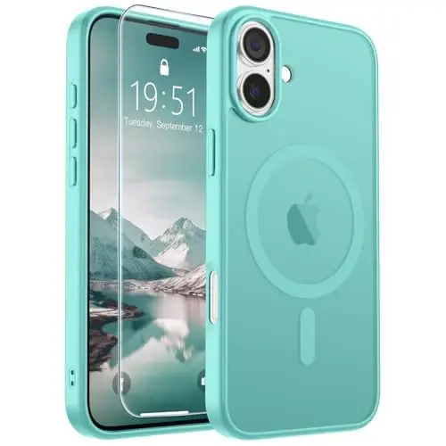 SUPFINE Magnetic for iPhone 16 Plus Case (Compatible with MagSafe) (Military Grade Drop Protection) Slim Translucent Matte Shockproof with Anti-Fingerprint Phone Case, Blue Green - 1