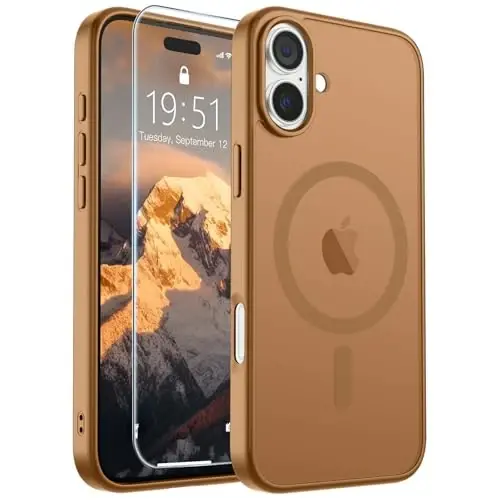 SUPFINE Magnetic for iPhone 16 Plus Case (Compatible with MagSafe) (Military Grade Drop Protection) Slim Translucent Matte Shockproof with Anti-Fingerprint Phone Case, Brown 