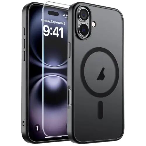 SUPFINE Magnetic for iPhone 16 Plus Case (Compatible with MagSafe) (Military Grade Drop Protection) Translucent Matte Shockproof with Anti-Fingerprint Phone Cover,Black 