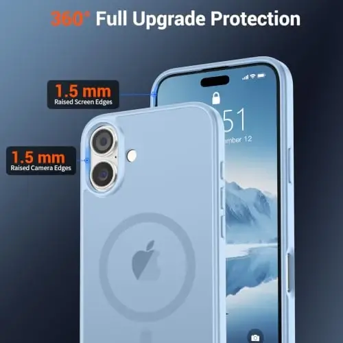 SUPFINE Magnetic for iPhone 16 Plus Case Glacier Blue | With Screen Protector, Translucent Matte, Compatible with MagSafe, Military Grade Drop Proof, Rugged Shockproof Protective - 4