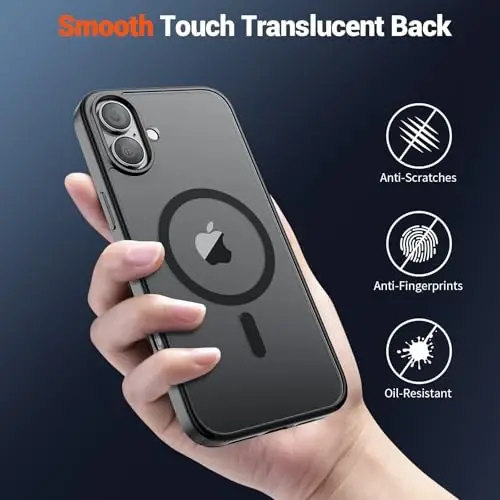 SUPFINE Magnetic for iPhone 16 Plus Case (MagSafe bilan mos) (Harbiy darajadagi tushishdan himoya) Translusent mat zarbga chidamli barmoq izlariga qarshi telefon qopqog'i, qora - 6