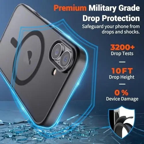 SUPFINE Magnetic for iPhone 16 Plus Case (MagSafe bilan mos) (Harbiy darajadagi tushishdan himoya) Translusent mat zarbga chidamli barmoq izlariga qarshi telefon qopqog'i, qora - 3