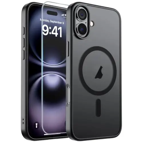 SUPFINE Magnetic for iPhone 16 Plus Case (MagSafe bilan mos) (Harbiy darajadagi tushishdan himoya) Translusent mat zarbga chidamli barmoq izlariga qarshi telefon qopqog'i, qora - 1