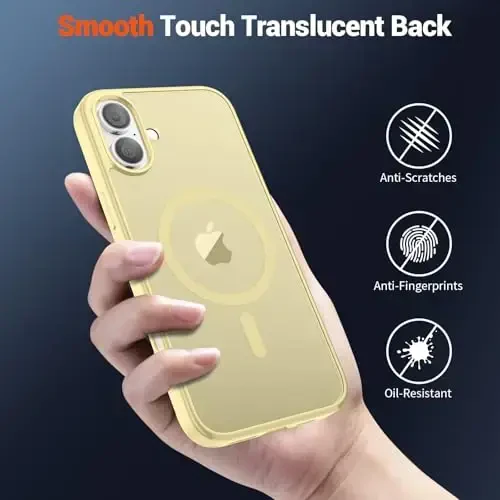 SUPFINE Magnetic for iPhone 16 Plus Case (MagSafe bilan mos) (Harbiy darajadagi tushishdan himoya) Yupqa shaffof mat zarbga chidamli barmoq izlariga qarshi telefon qutisi, Buttercream Yellow - 6