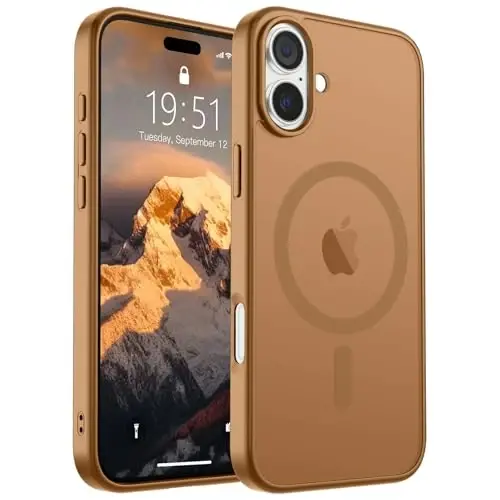 SUPFINE Magnetic for iPhone 16 Plus Case (MagSafe bilan mos) (Harbiy darajadagi tushishdan himoya) Yupqa yarim shaffof mat zarbga chidamli barmoq izlariga qarshi telefon qutisi, jigarrang 