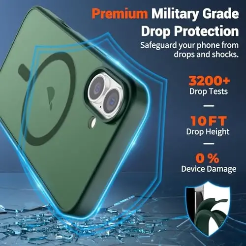 SUPFINE Magnetic for iPhone 16 Plus Case (MagSafe bilan mos) (Harbiy darajadagi tushishdan himoya) Yupqa yarim shaffof mat zarbga chidamli barmoq izlariga qarshi telefon qutisi, O'rmon yashili - 2