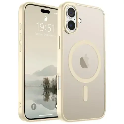 SUPFINE Magnetic for iPhone 16 Plus Case (MagSafe bilan mos) (Harbiy darajadagi tushishdan himoya) Yupqa yarim shaffof mato zarbga chidamli barmoq izlariga qarshi telefon qutisi, antik oq - 1