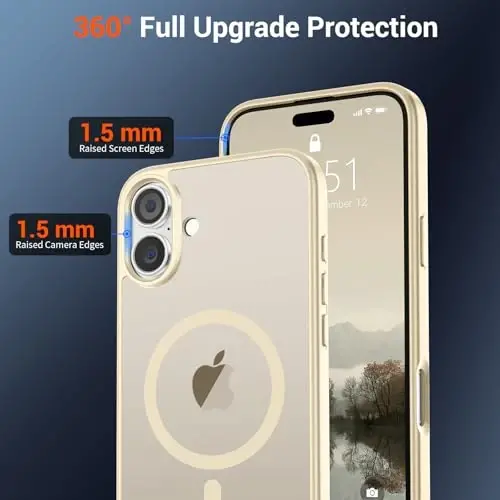SUPFINE Magnetic for iPhone 16 Plus Case (MagSafe bilan mos) (Harbiy darajadagi tushishdan himoya) Yupqa yarim shaffof mato zarbga chidamli barmoq izlariga qarshi telefon qutisi, antik oq - 3