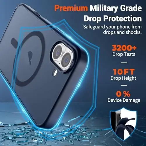 SUPFINE Magnetic for iPhone 16 Plus Case with Screen Protector (Compatible with MagSafe) (Military Grade Drop Protection) Translucent Matte Shockproof Phone Cover,Dark Blue - 3