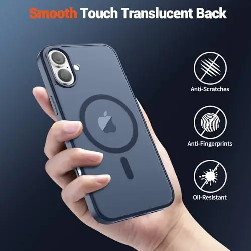 SUPFINE Magnetic for iPhone 16 Plus Case with Screen Protector (Compatible with MagSafe) (Military Grade Drop Protection) Translucent Matte Shockproof Phone Cover,Dark Blue - 6