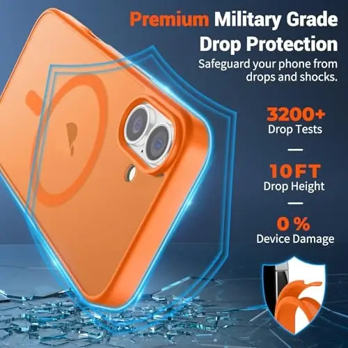 SUPFINE Magnetic for iPhone 16 Plus Case with Screen Protector (Compatible with MagSafe) (Military Grade Drop Protection) Translucent Matte Shockproof Phone Cover,Starry Orange - 3