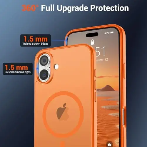SUPFINE Magnetic for iPhone 16 Plus Case with Screen Protector (Compatible with MagSafe) (Military Grade Drop Protection) Translucent Matte Shockproof Phone Cover,Starry Orange - 4