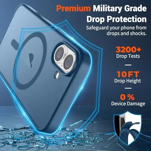 SUPFINE Magnetic for iPhone 16 Plus Case(Compatible with MagSafe) (Military Grade Drop Protection) Slim Translucent Matte Shockproof with Anti-Fingerprint Phone Case,Deep Blue - 3