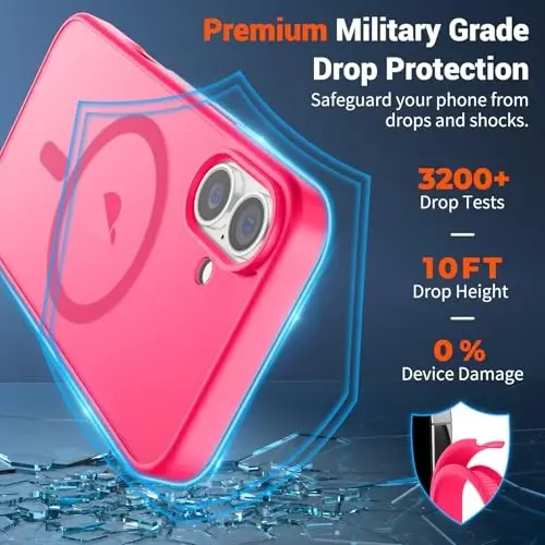 SUPFINE Magnetic for iPhone 16 Plus Case(Compatible with MagSafe) (Military Grade Drop Protection) Slim Translucent Matte Shockproof with Anti-Fingerprint Phone Case,Hot Pink - 3