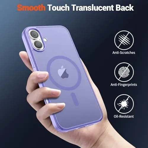 SUPFINE Magnetic for iPhone 16 Plus Case(Compatible with MagSafe) (Military Grade Drop Protection) Slim Translucent Matte Shockproof with Anti-Fingerprint Phone Case,Purple - 6