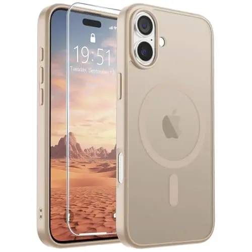 SUPFINE Magnetic for iPhone 16 Plus Case(Compatible with MagSafe)(Military Grade Drop Protection) Slim Translucent Matte Shockproof with Anti-Fingerprint Phone Case,Desert Gold - 6