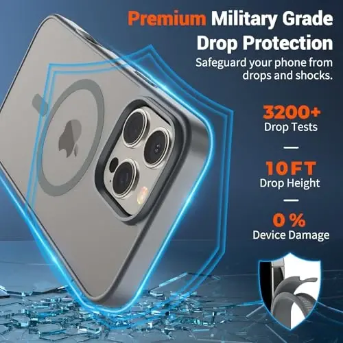SUPFINE Magnetic for iPhone 16 Pro Case (Compatible with MagSafe) (Military Grade Drop Protection) Slim Translucent Matte Shockproof with Anti-Fingerprint Phone Case,Gray - 3
