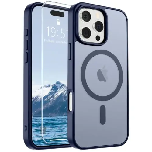 SUPFINE Magnetic for iPhone 16 Pro Case (Compatible with MagSafe) (Military Grade Drop Protection) Slim Translucent Matte Shockproof with Anti-Fingerprint Phone Case,Navy Blue - 1