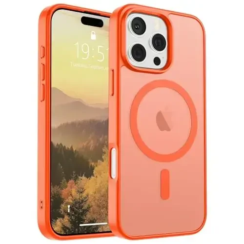 SUPFINE Magnetic for iPhone 16 Pro Case (Compatible with MagSafe) (Military Grade Drop Protection) Slim Translucent Matte Shockproof with Anti-Fingerprint Phone Case,Orange - 1