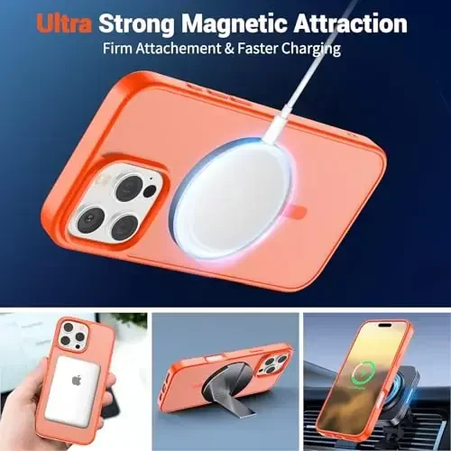 SUPFINE Magnetic for iPhone 16 Pro Case (Compatible with MagSafe) (Military Grade Drop Protection) Slim Translucent Matte Shockproof with Anti-Fingerprint Phone Case,Orange - 5