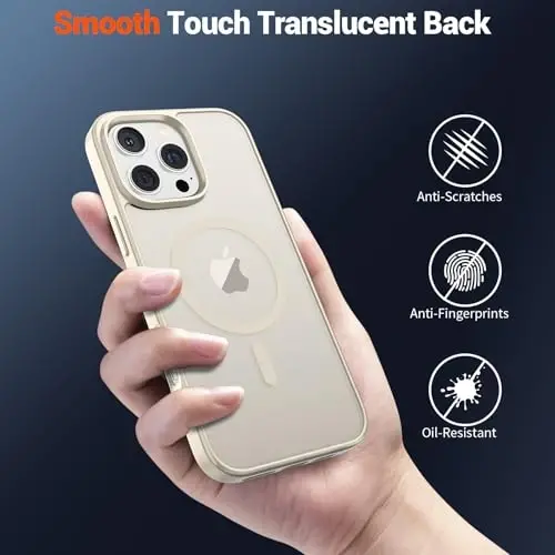 SUPFINE Magnetic for iPhone 16 Pro Case (Compatible with MagSafe) (Military Grade Drop Protection) Translucent Matte Shockproof with Anti-Fingerprint Phone Case,Antique White - 5