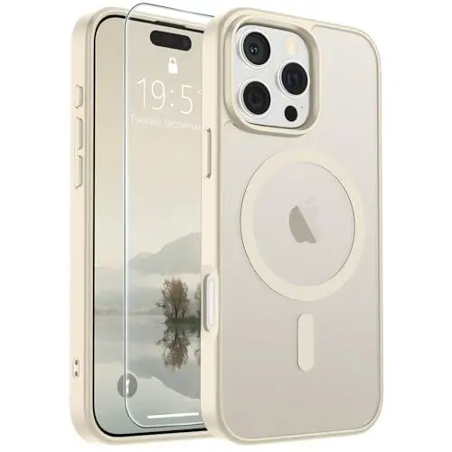 SUPFINE Magnetic for iPhone 16 Pro Case (Compatible with MagSafe) (Military Grade Drop Protection) Translucent Matte Shockproof with Anti-Fingerprint Phone Case,Antique White - 6