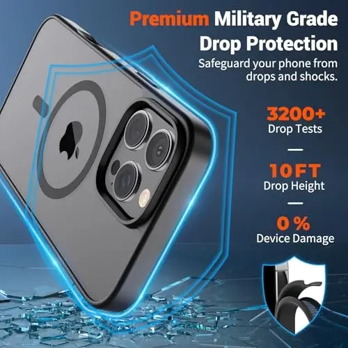 SUPFINE Magnetic for iPhone 16 Pro Case (Compatible with MagSafe) (Military Grade Drop Protection) Translucent Matte Shockproof with Anti-Fingerprint Phone Cover,Black - 3